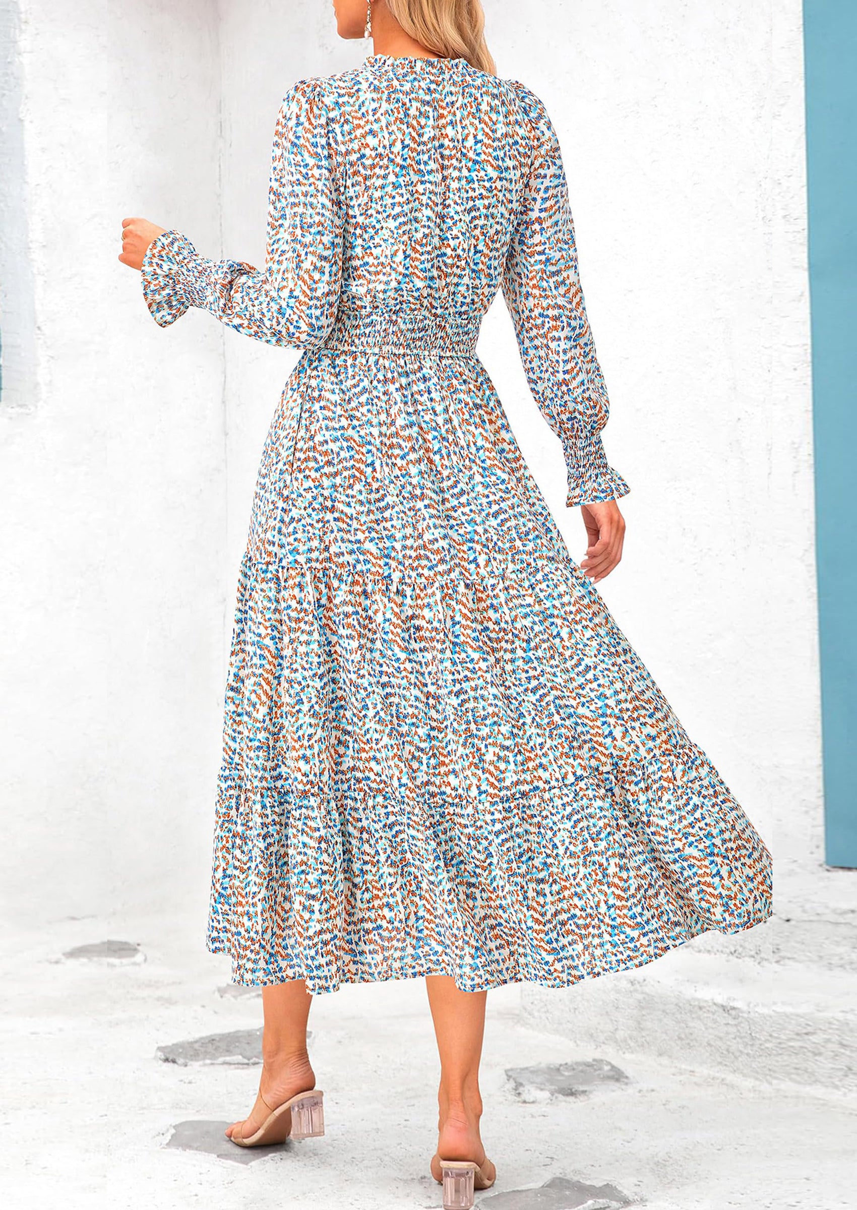 PRETTYGARDEN Women's Floral Maxi Dress Spring Long Sleeve V Neck Casual A Line Long Flowy Boho Party Dresses