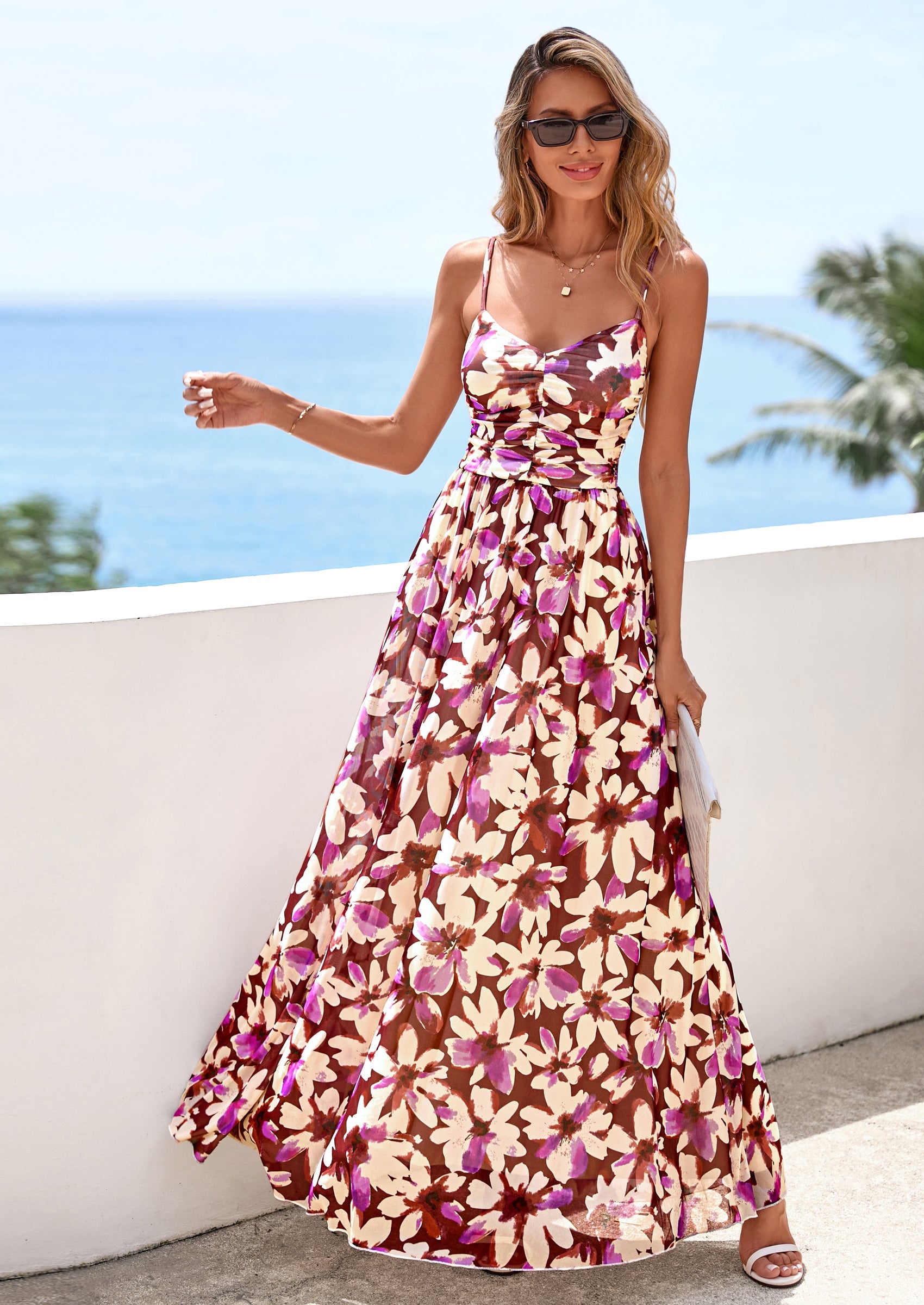 floral maxi dress women Open-Back Pleated Pink Casual Summer Blush Pink Floral / Large Baltic Born Womens Katherine Maxi