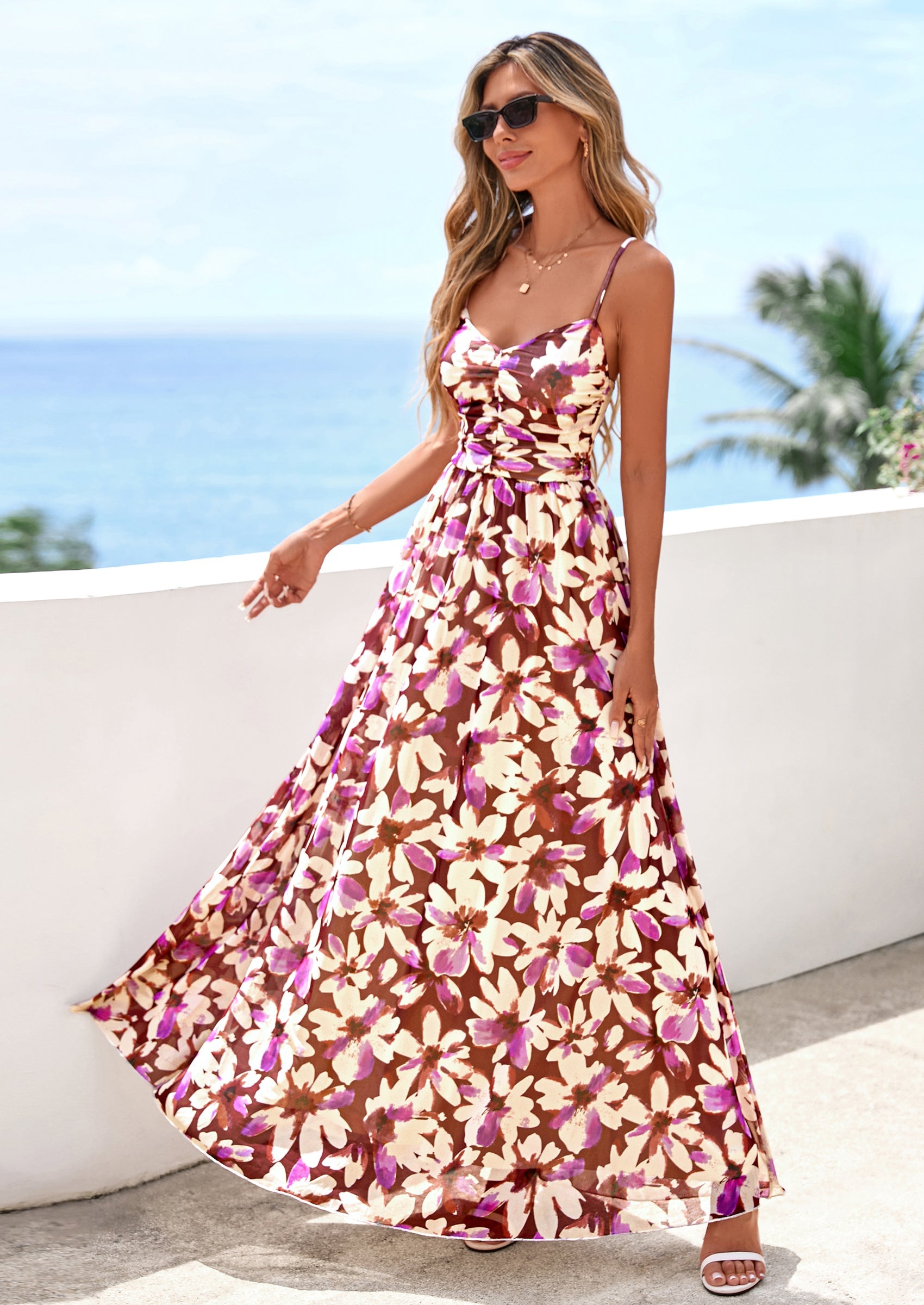 PRETTYGARDEN Women's Floral Maxi Dress Summer Outfits Spaghetti Strap Flowy Long Sundress Beach Vacation Boho Dresses PRETTYGARDEN