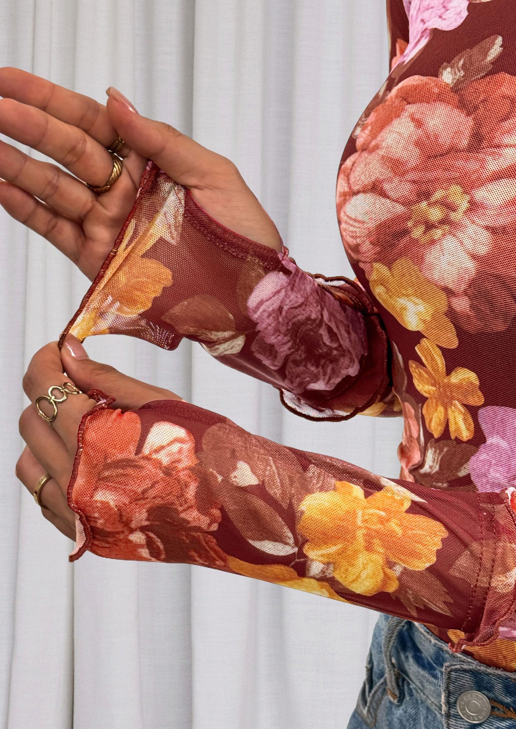 PRETTYGARDEN Womens Fall Mesh Floral Blouses Long Sleeve Going Out Tops Slim Fitted Shirts Date Night Outfits