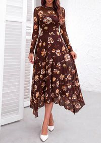 PRETTYGARDEN Women's Floral Mesh Midi Dress | Fall Wedding Guest Dresses, Sheer Long Sleeve, Mock Neck, A-line, Fit & Flare, Cocktail Holiday Party, Date Night Outfits
