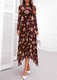 PRETTYGARDEN Women's Floral Mesh Midi Dress | Fall Wedding Guest Dresses, Sheer Long Sleeve, Mock Neck, A-line, Fit & Flare, Cocktail Holiday Party, Date Night Outfits