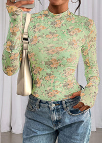 PRETTYGARDEN Womens Fall Mesh Floral Blouses Long Sleeve Going Out Tops Slim Fitted Shirts Date Night Outfits