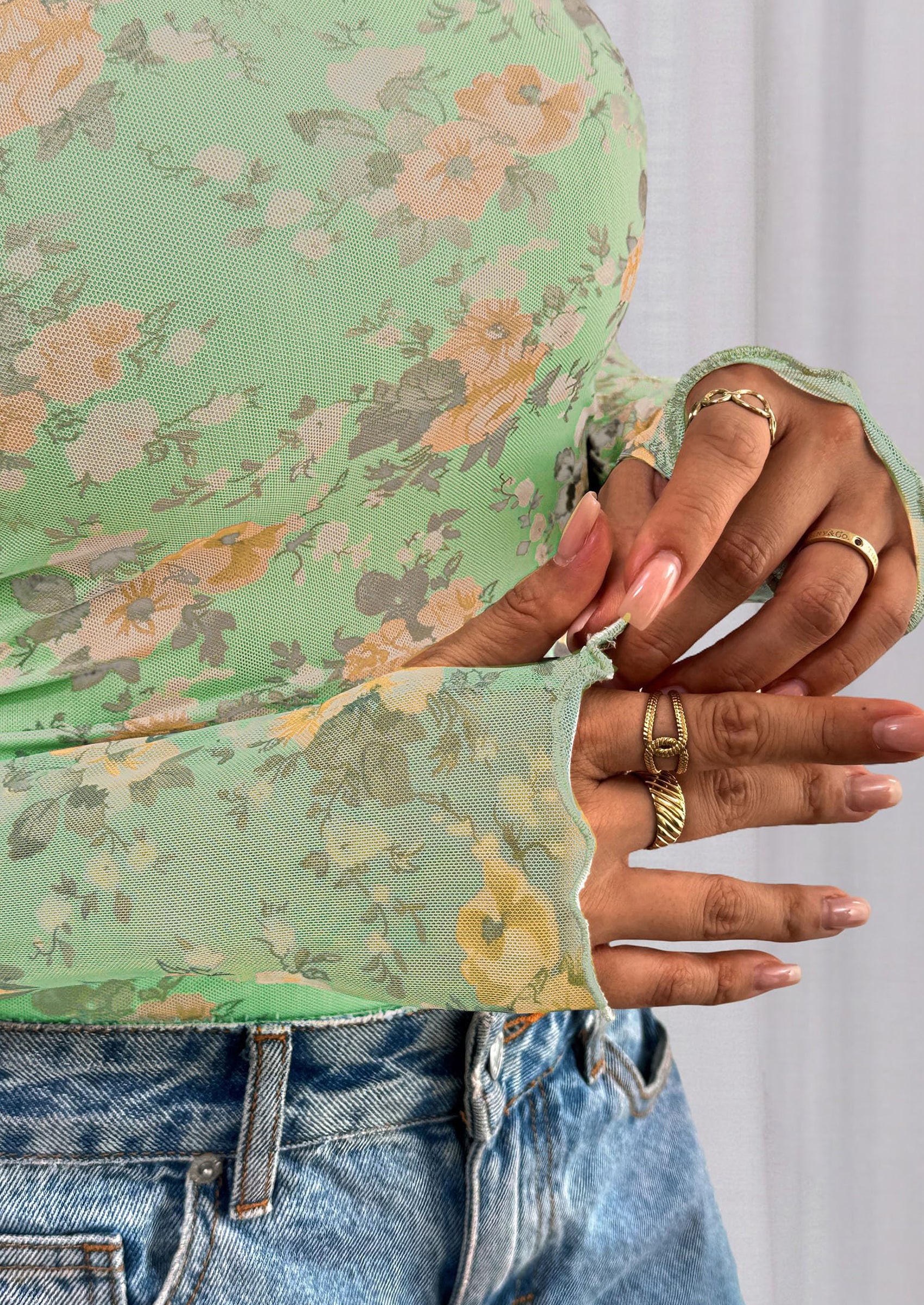 PRETTYGARDEN Womens Fall Mesh Floral Blouses Long Sleeve Going Out Tops Slim Fitted Shirts Date Night Outfits