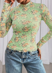 PRETTYGARDEN Womens Fall Mesh Floral Blouses Long Sleeve Going Out Tops Slim Fitted Shirts Date Night Outfits