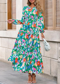 PRETTYGARDEN Women's Fall Boho Maxi Dresses Floral Long Sleeve V Neck Flowy Elegant Wedding Guest Dress Vacation Outfits