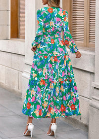 PRETTYGARDEN Women's Fall Boho Maxi Dresses Floral Long Sleeve V Neck Flowy Elegant Wedding Guest Dress Vacation Outfits