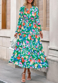 PRETTYGARDEN Women's Fall Boho Maxi Dresses Floral Long Sleeve V Neck Flowy Elegant Wedding Guest Dress Vacation Outfits