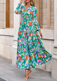 PRETTYGARDEN Women's Fall Boho Maxi Dresses Floral Long Sleeve V Neck Flowy Elegant Wedding Guest Dress Vacation Outfits