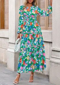 PRETTYGARDEN Women's Fall Boho Maxi Dresses Floral Long Sleeve V Neck Flowy Elegant Wedding Guest Dress Vacation Outfits