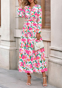 PRETTYGARDEN Women's Fall Boho Maxi Dresses Floral Long Sleeve V Neck Flowy Elegant Wedding Guest Dress Vacation Outfits