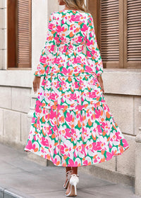 PRETTYGARDEN Women's Fall Boho Maxi Dresses Floral Long Sleeve V Neck Flowy Elegant Wedding Guest Dress Vacation Outfits