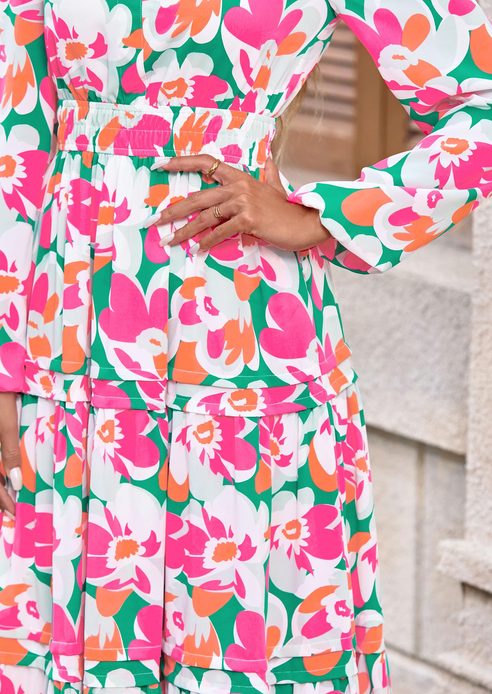 PRETTYGARDEN Women's Fall Boho Maxi Dresses Floral Long Sleeve V Neck Flowy Elegant Wedding Guest Dress Vacation Outfits