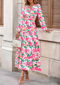 PRETTYGARDEN Women's Fall Boho Maxi Dresses Floral Long Sleeve V Neck Flowy Elegant Wedding Guest Dress Vacation Outfits