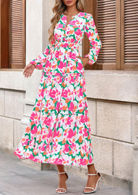 PRETTYGARDEN Women's Fall Boho Maxi Dresses Floral Long Sleeve V Neck Flowy Elegant Wedding Guest Dress Vacation Outfits