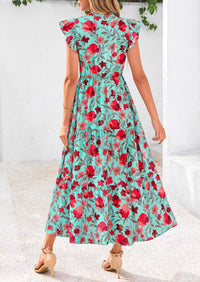 PRETTYGARDEN Women's Summer Floral Midi Dress Cap Sleeve V Neck Ruffle Long Flowy Boho Casual Beach Vacation Dresses