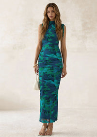 PRETTYGARDEN Women's Summer Maxi Floral Dresses Ruched Bodycon Sleeveless Mesh Formal Wedding Guest Cocktail Split Long Dress PRETTYGARDEN