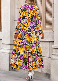 PRETTYGARDEN Women's Fall Boho Maxi Dresses Floral Long Sleeve V Neck Flowy Elegant Wedding Guest Dress Vacation Outfits