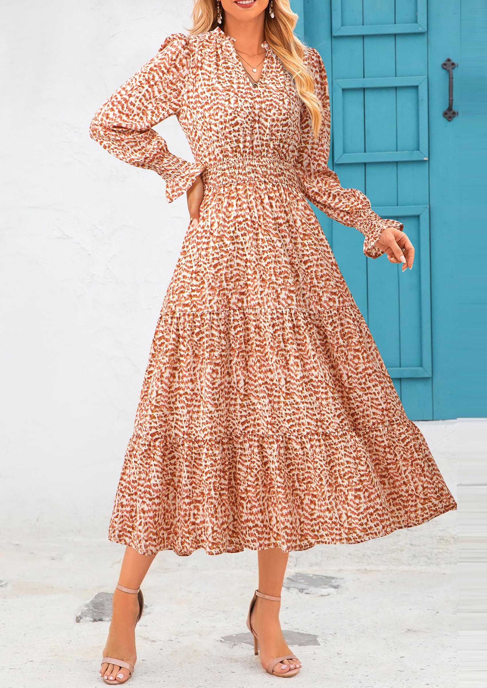 PRETTYGARDEN Women's Floral Maxi Dress Spring Long Sleeve V Neck Casual A Line Long Flowy Boho Party Dresses