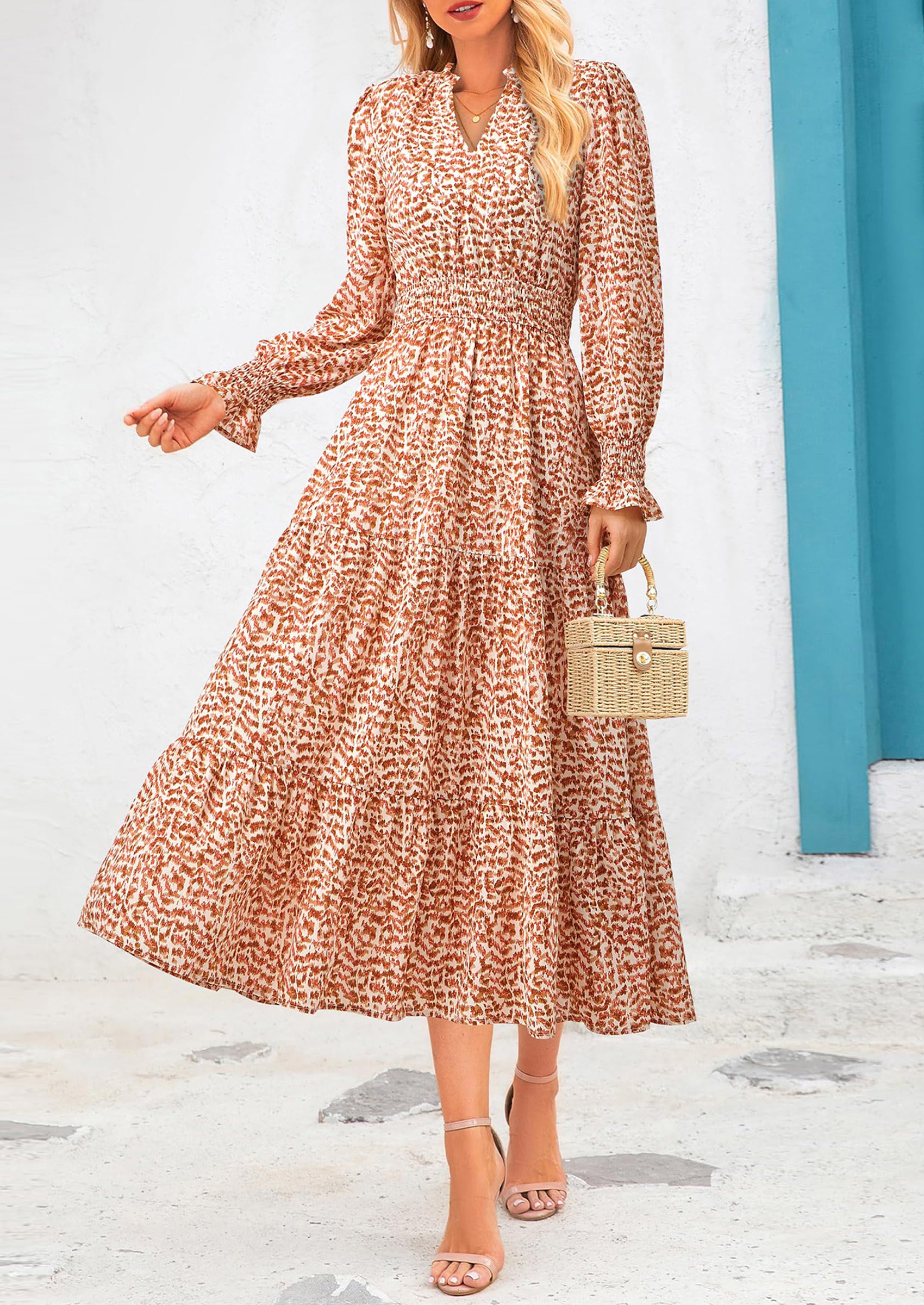 PRETTYGARDEN Women's Floral Maxi Dress Spring Long Sleeve V Neck Casual A Line Long Flowy Boho Party Dresses