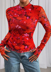 PRETTYGARDEN Womens Fall Mesh Floral Blouses Long Sleeve Going Out Tops Slim Fitted Shirts Date Night Outfits