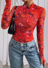 PRETTYGARDEN Womens Fall Mesh Floral Blouses Long Sleeve Going Out Tops Slim Fitted Shirts Date Night Outfits