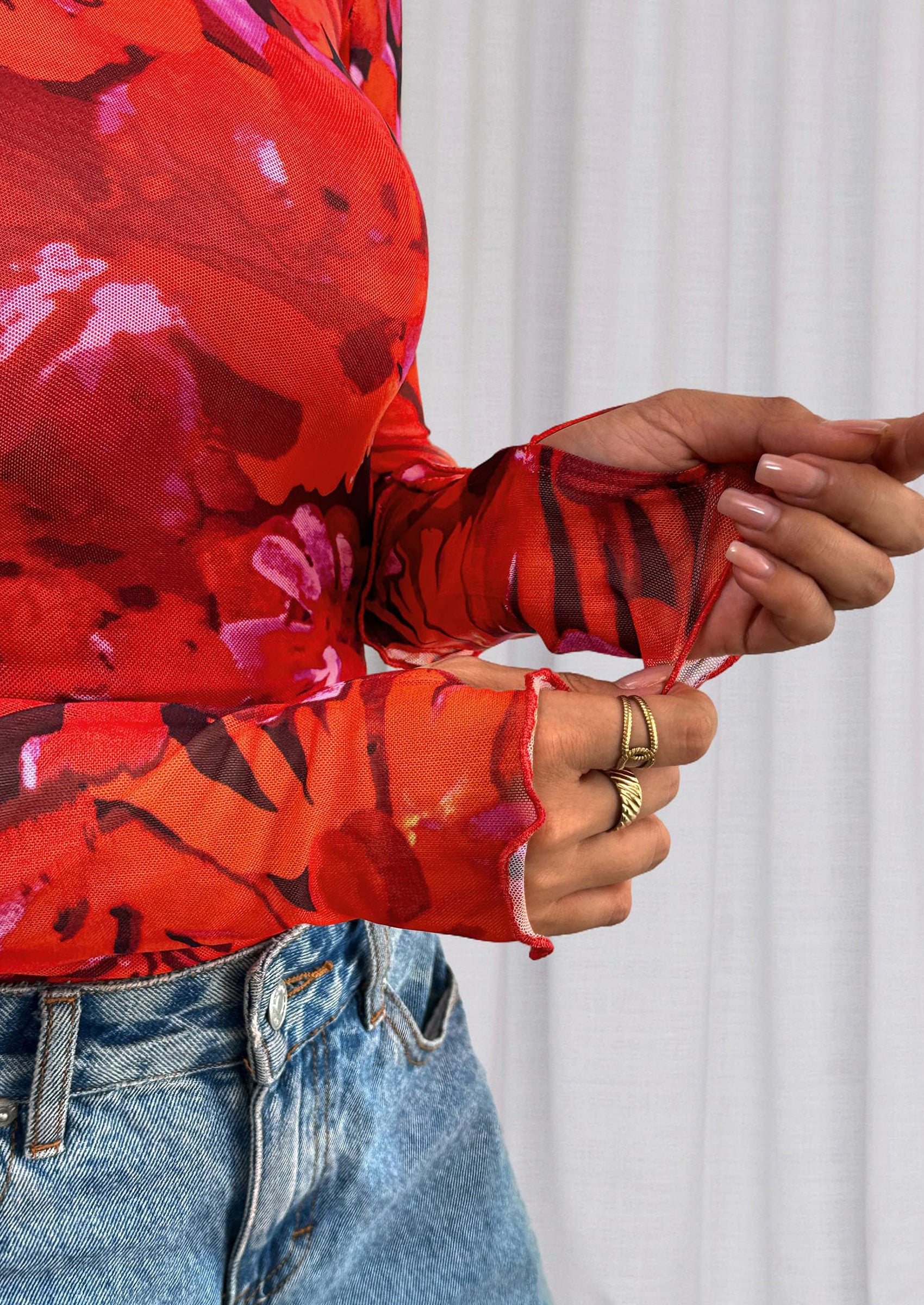 PRETTYGARDEN Womens Fall Mesh Floral Blouses Long Sleeve Going Out Tops Slim Fitted Shirts Date Night Outfits