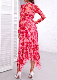 PRETTYGARDEN Women's Floral Mesh Midi Dress | Fall Wedding Guest Dresses, Sheer Long Sleeve, Mock Neck, A-line, Fit & Flare, Cocktail Holiday Party, Date Night Outfits