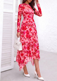 PRETTYGARDEN Women's Floral Mesh Midi Dress | Fall Wedding Guest Dresses, Sheer Long Sleeve, Mock Neck, A-line, Fit & Flare, Cocktail Holiday Party, Date Night Outfits