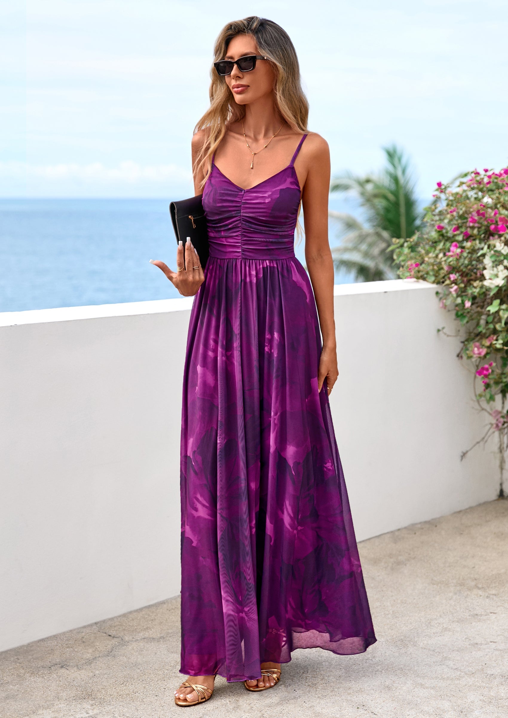 PRETTYGARDEN Women's Floral Maxi Dress Summer Outfits Spaghetti Strap Flowy Long Sundress Beach Vacation Boho Dresses PRETTYGARDEN