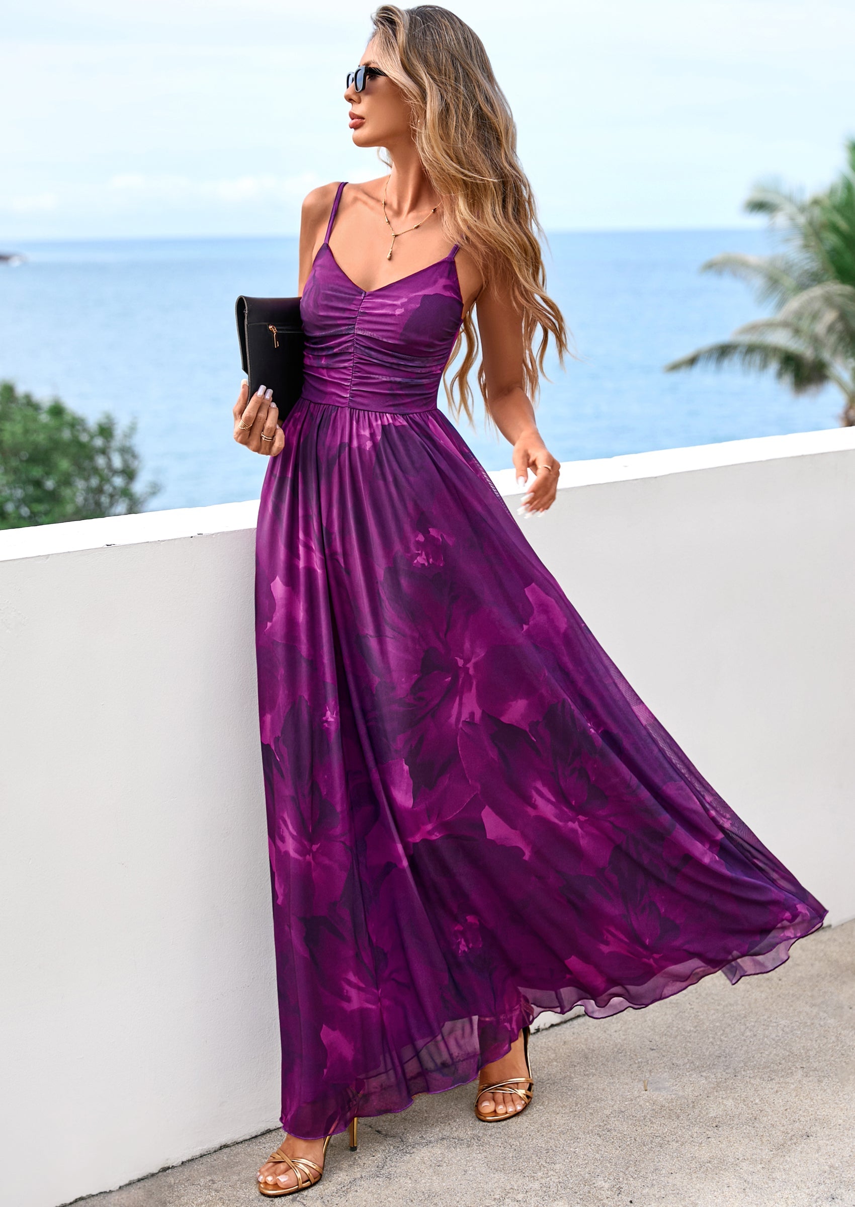 PRETTYGARDEN Women's Floral Maxi Dress Summer Outfits Spaghetti Strap Flowy Long Sundress Beach Vacation Boho Dresses PRETTYGARDEN