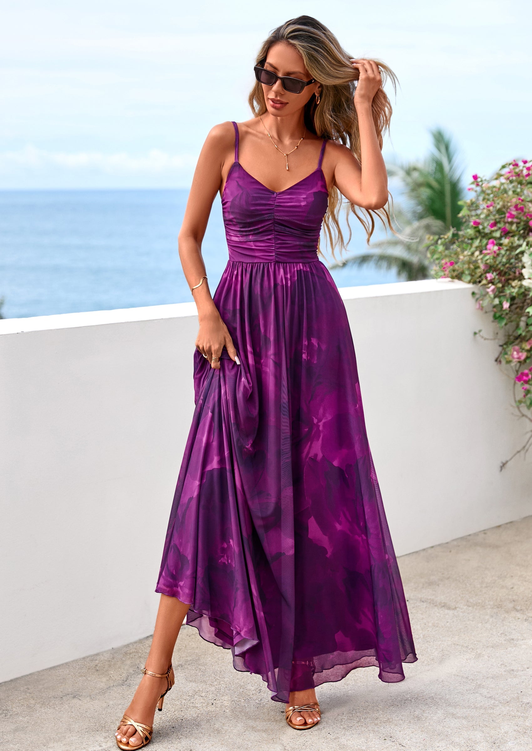 PRETTYGARDEN Women's Floral Maxi Dress Summer Outfits Spaghetti Strap Flowy Long Sundress Beach Vacation Boho Dresses PRETTYGARDEN