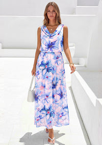 PRETTYGARDEN Womens Summer Floral Maxi Dresses Spring Sleeveless Cowl Neck Flowy Beach Vacation Wedding Guest Long Dress