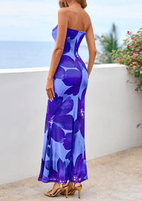 PRETTYGARDEN Womens Spring Dresses Sexy Strapless Tube Bodycon Mesh Ruched Floral Maxi Dress Wedding Club Outfits PRETTYGARDEN