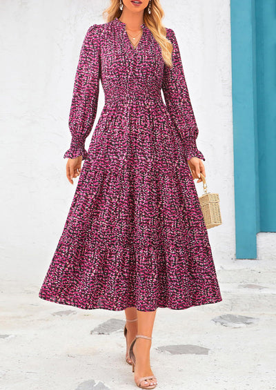 PRETTYGARDEN Women's Floral Maxi Dress Spring Long Sleeve V Neck Casual A Line Long Flowy Boho Party Dresses