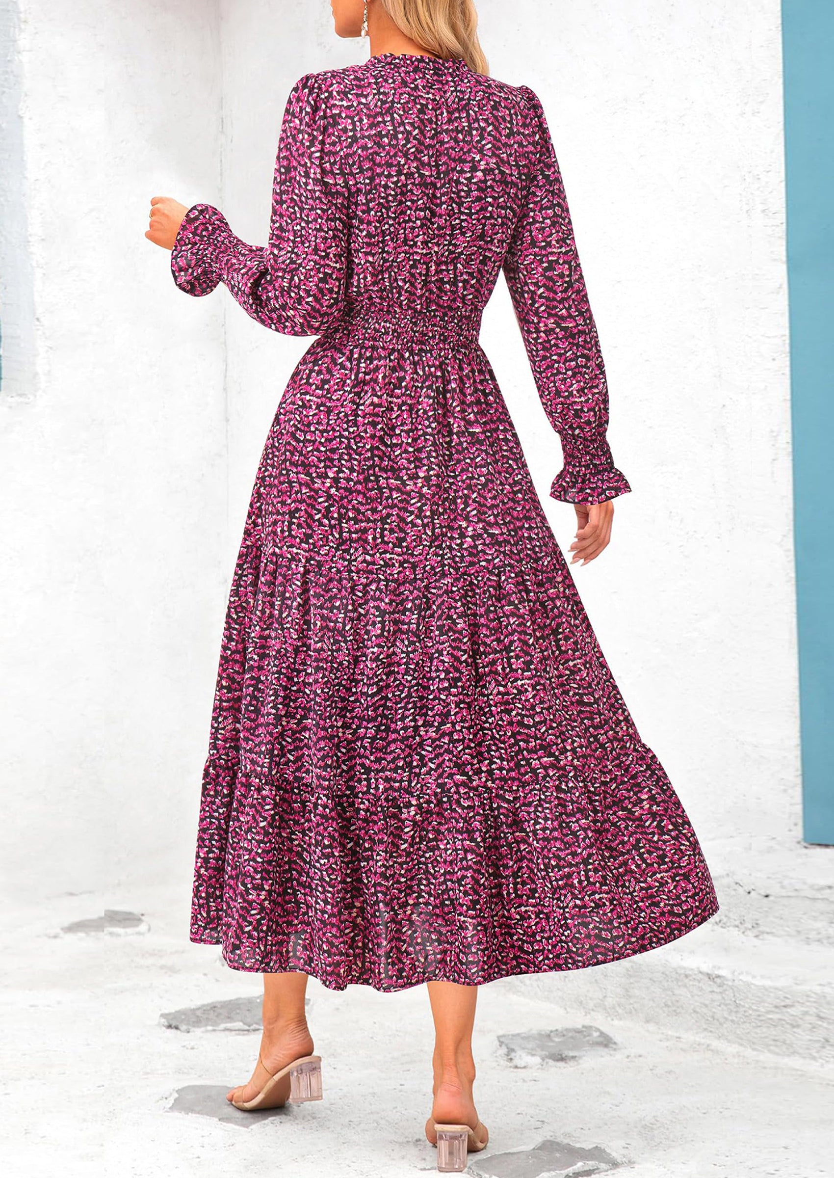 PRETTYGARDEN Women's Floral Maxi Dress Spring Long Sleeve V Neck Casual A Line Long Flowy Boho Party Dresses