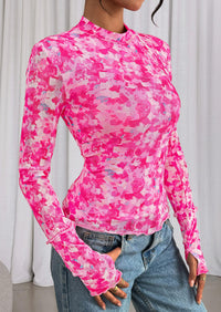 PRETTYGARDEN Womens Fall Mesh Floral Blouses Long Sleeve Going Out Tops Slim Fitted Shirts Date Night Outfits