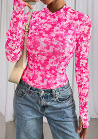 PRETTYGARDEN Womens Fall Mesh Floral Blouses Long Sleeve Going Out Tops Slim Fitted Shirts Date Night Outfits