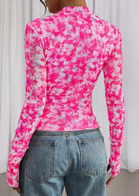 PRETTYGARDEN Womens Fall Mesh Floral Blouses Long Sleeve Going Out Tops Slim Fitted Shirts Date Night Outfits