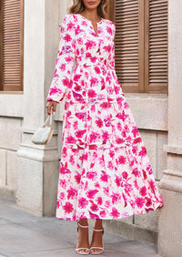 PRETTYGARDEN Women's Fall Boho Maxi Dresses Floral Long Sleeve V Neck Flowy Elegant Wedding Guest Dress Vacation Outfits