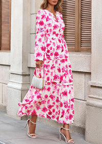 PRETTYGARDEN Women's Fall Boho Maxi Dresses Floral Long Sleeve V Neck Flowy Elegant Wedding Guest Dress Vacation Outfits