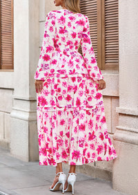 PRETTYGARDEN Women's Fall Boho Maxi Dresses Floral Long Sleeve V Neck Flowy Elegant Wedding Guest Dress Vacation Outfits