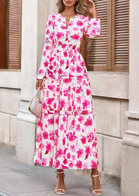 PRETTYGARDEN Women's Fall Boho Maxi Dresses Floral Long Sleeve V Neck Flowy Elegant Wedding Guest Dress Vacation Outfits