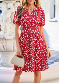PRETTYGARDEN Womens Summer Casaul Short Dresses Floral V Neck Puff Sleeve Boho A Line Flowy Mini Beach Vacation Dress