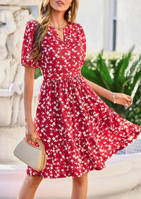 PRETTYGARDEN Womens Summer Casaul Short Dresses Floral V Neck Puff Sleeve Boho A Line Flowy Mini Beach Vacation Dress