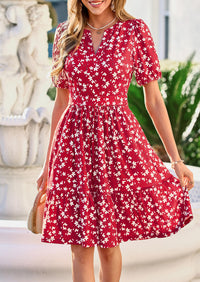 PRETTYGARDEN Womens Summer Casaul Short Dresses Floral V Neck Puff Sleeve Boho A Line Flowy Mini Beach Vacation Dress