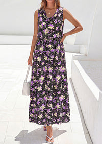PRETTYGARDEN Womens Summer Floral Maxi Dresses Spring Sleeveless Cowl Neck Flowy Beach Vacation Wedding Guest Long Dress