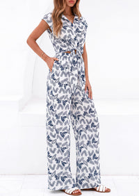 PRETTYGARDEN 2 Piece Sets For Women Summer Striped Button Down Tie Front Crop Tops Wide Leg Pants Floral Lounge Set 2026 PRETTYGARDEN