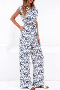 PRETTYGARDEN 2 Piece Sets For Women Summer Striped Button Down Tie Front Crop Tops Wide Leg Pants Floral Lounge Set 2026 PRETTYGARDEN