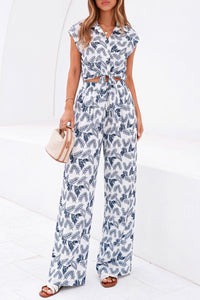 PRETTYGARDEN 2 Piece Sets For Women Summer Striped Button Down Tie Front Crop Tops Wide Leg Pants Floral Lounge Set 2026 PRETTYGARDEN